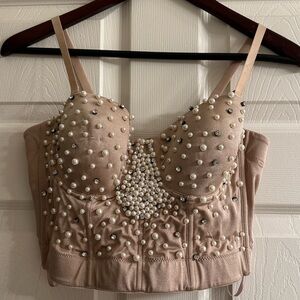Pearl and Jeweled nude crop top